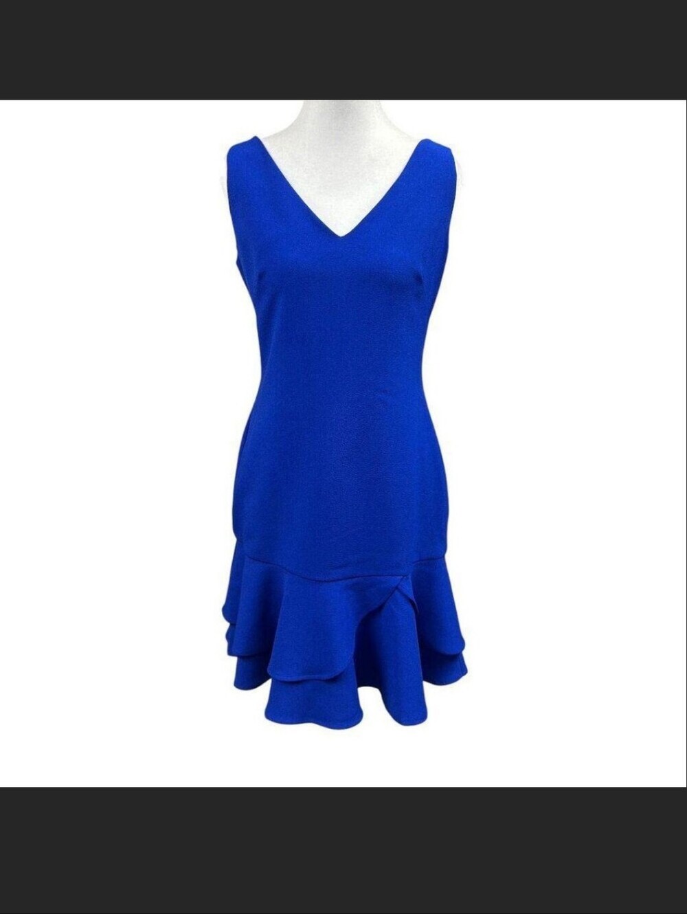 Eliza J Royal Blue Sleeveless Skater Midi Dress V-Neck Ruffle Hem Sz 12